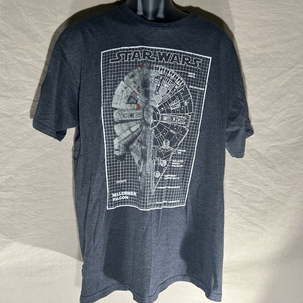 Star Wars Millennium Falcon Blueprint Schematic Graphic T-Shirt Dark Grey 2X